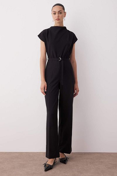 Trendyol Collection Черен гащеризон с широки крачоли и качулка TWOAW26TU00007