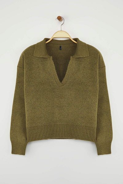 Trendyol Collection Khaki Soft Textured Wide Fit Knitwear Sweater Twoaw26Kz00087