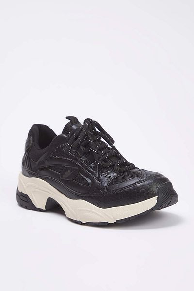 TRENDYOL SHOES Pantofi sport de damă cu șireturi din piele texturată neagră 
 TAKAW26SN00015