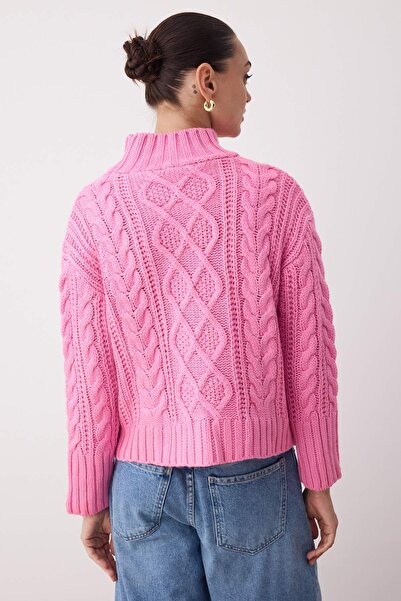 Trendyol Collection Pulover de tricotaj cu croșetat cu păr roz TWOAW26KZ00128