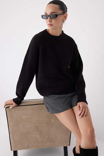 Trendyol Collection Black Alpaca Wool Blended Premium/Special Yarn Wide Fit Basic Knitwear Sweater Twoaw26Kz00080