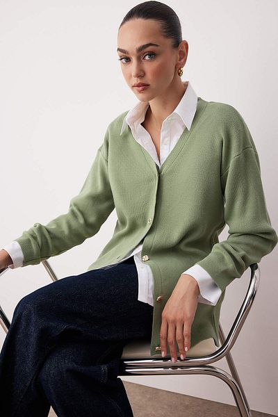 Trendyol Modest Mint Gold Buttoned Knitwear Cardigan Tctaw26Th00000