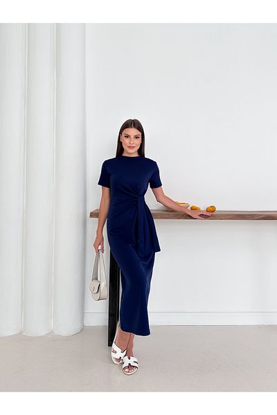 TrendyFashion Rochie de damă bleumarin din țesătură Modaf cu detaliu de șireturi laterale