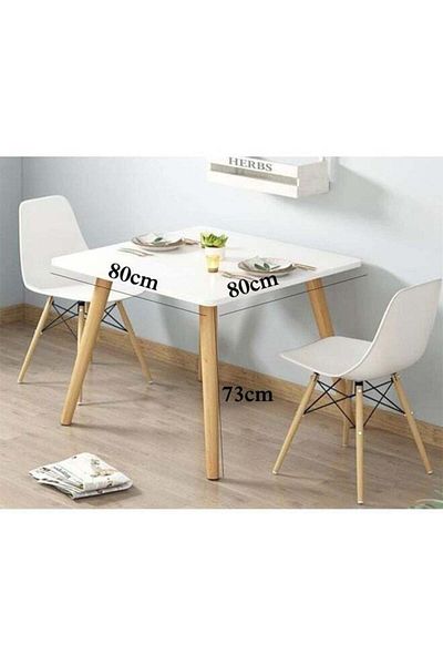 Taimi طقم طعام من 3 قطع، طاولة طعام مربعة عصرية باللون الأبيض، 80×80×73 سم مع كرسيين بلاستيكيين أنيقين باللون الأبيض