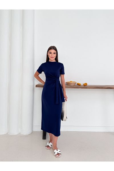 TrendyFashion Rochie de damă bleumarin din țesătură Modaf cu detaliu de șireturi laterale