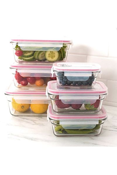 Glasslock Rectangular Glass Storage Container 150 ml - Pink Lid, Lockable and Suitable for Microwave