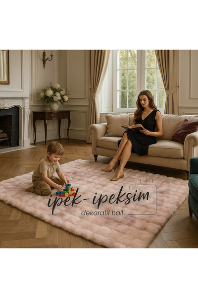 İpek-İpeksim Dekoratif Halı COLOR PEMBE BUBBLE POST HALI TAVSAN TÜY DOKUMA TABAN