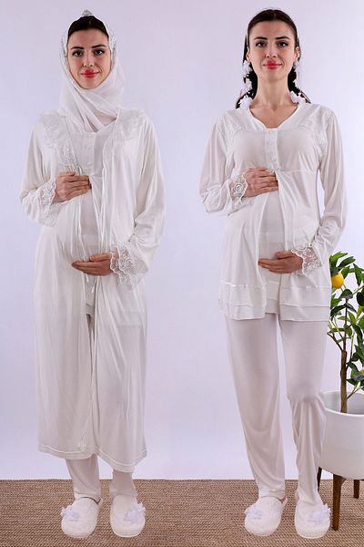 ByLohusa Effortt Ecru Hijab Pregnant Maternity Pajama Set Byl2T24242