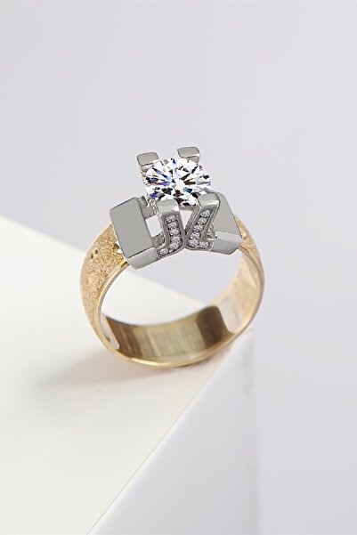 Silverplus Altı Altın Kaplamalı Zirkon Taşlı 925 Ayar Gümüş Alyans Yüzük