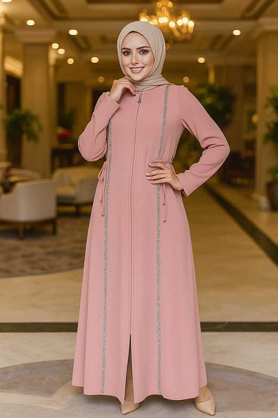 Neva Style Mărgele Brodate Pudră Hijab Ferace 20008pd