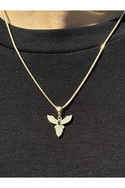 Has Kuyumcum 14 Ayar Altın Yeşil Taşlı Anka Kuşu Kolye Ucu