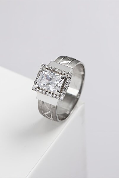 Silverplus 925 Ayar Gümüş Rodyumlu Desenli Alyans Yüzük