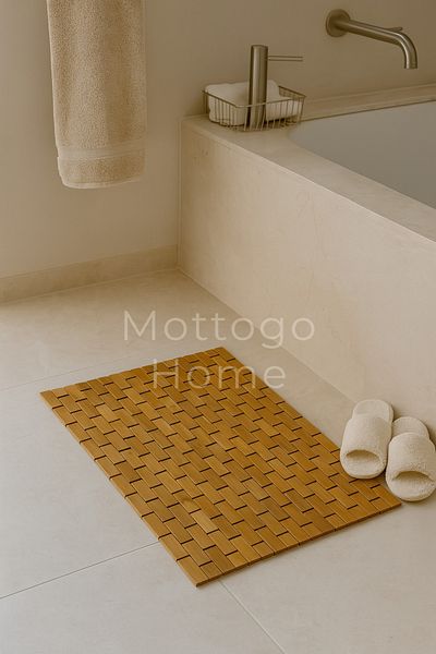 Mottogo Covoraș de baie de lux anti-alunecare din bambus 66x40cm Covoraș de baie cu bază anti-alunecare