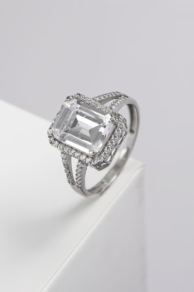 Silverplus 925 Ayar Gümüş Rodyumlu Zirkon Taşlı Yüzük