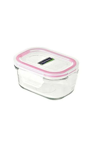 Glasslock Rectangular Glass Storage Container 150 ml - Pink Lid, Lockable and Suitable for Microwave