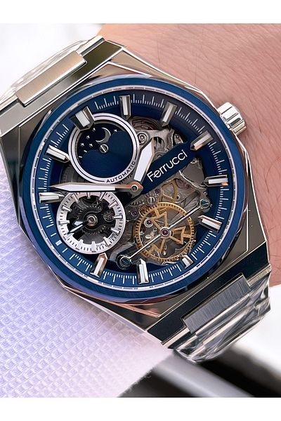 Ferrucci Men's Wrist Watch with Automatic&Wind 3 Atm Water Resistant Steel Cord Bfc.03571.04