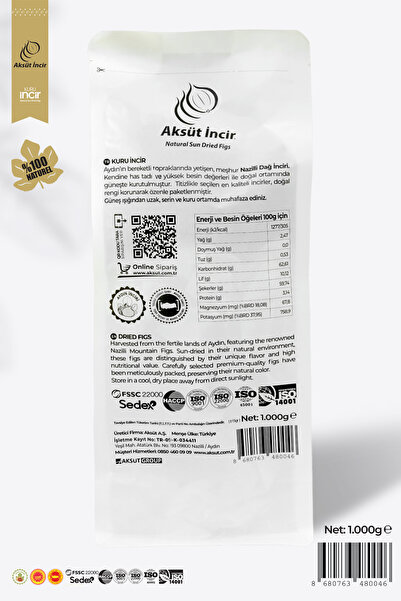 mehmet aksüt aksüt group Tek Tek Paketli Premium 1000g Kuru Incir Flat Bottom Paket