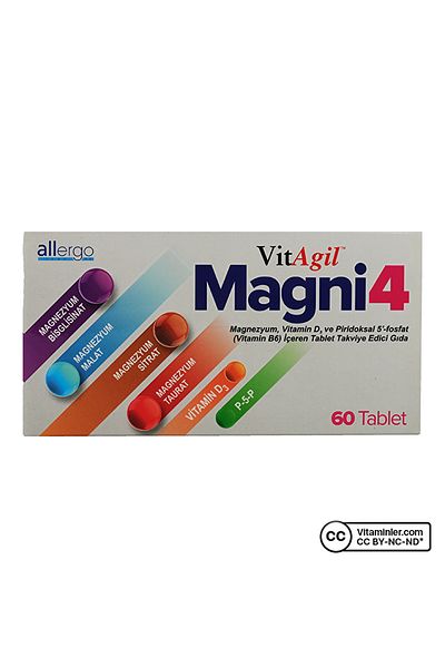 Allergo Vitagil Magni4 Magnesium Vitamin D3 P5P 60 Tablets - Unflavored