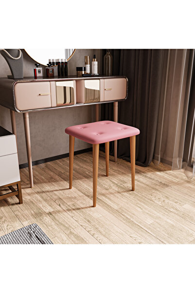 WOOVEN DESIGN Gürgen ahşap ayaklı, renkli kumaş puf tabure Makyaj masası sand...