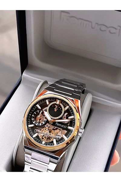Ferrucci Gold Green Automatic&Wind 3 Atm Water Resistant Steel Band Men Wrist Watch