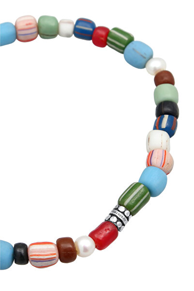 KUZZOI Pánský náramek s barevnými korálky a sladkovodními kultivovanými perlami ze sterlingového stříbra 925