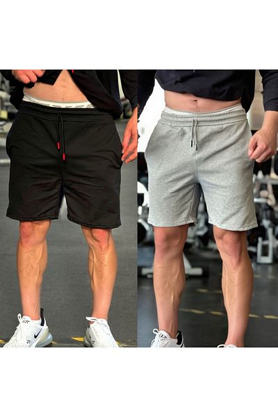 dont quıt Ανδρικό 2 τεμάχιο μαύρο γκρι σορτς Slimfit ίσιο βαμβακερό ύφασμα