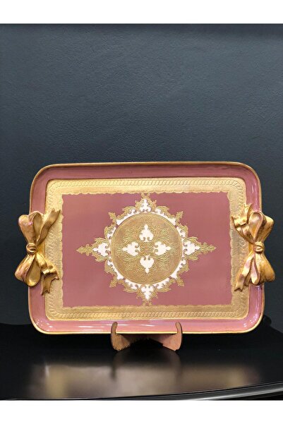 Dora Art Italyan Gül Ağacı El Yapımı Altın Varak Kaplama Sunum Tepsisi .