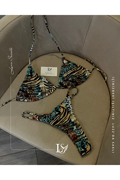 LUZZ SECRET'S TROPİCAL MIX LEOPAR TANGA KESİM ÖZEL KUMAŞ LUXURY DESIGN BİKİNİ...
