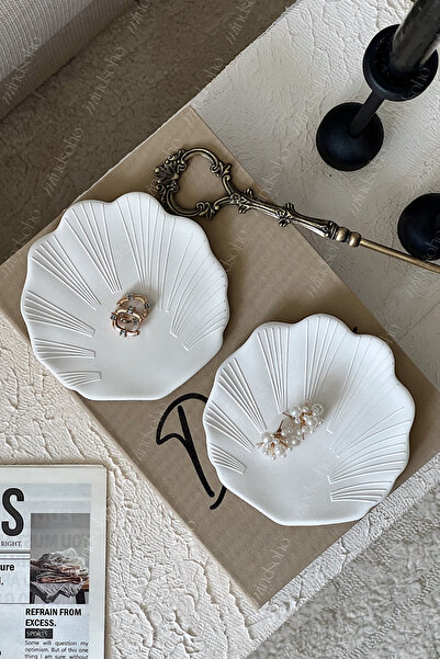 mindsoho Vernikli(WAX) 2'li Kum Desenli Deniz Kabuğu Şeklinde Dekoratif Tabak...