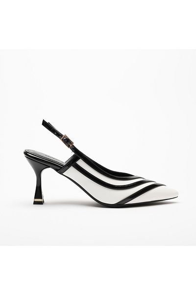 Sister in Love Della White Black Striped Open Back Stiletto