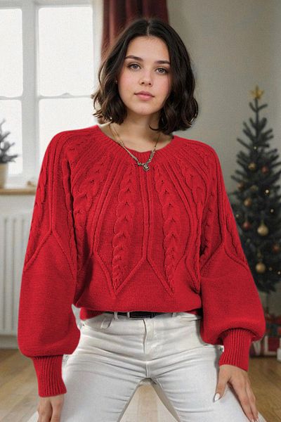hanope Pulover tricotat roșu cu model de tricotat de păr