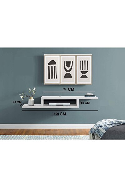 Egecan Mobilya Beyaz 100 Cm Duvar Rafı Tv Sehpası Tv Ünitesi Dekoratif Duvar Rafı Kitaplık