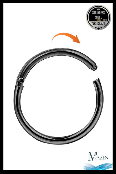MAZEN Tam Halka Piercing | 316l Cerrahi Çelik | Kararmaz | Tragus Helix Kıkırdak | Siyah | Beden Seçenekli