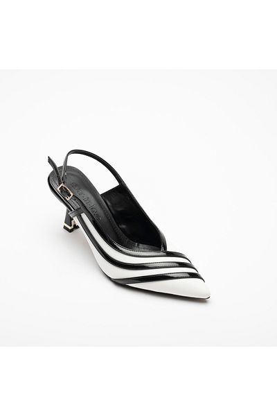 Sister in Love Della White Black Striped Open Back Stiletto