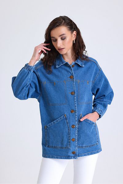 DKmoda Jachetă de damă albastră din denim cu detaliu elegant cu nasturi
