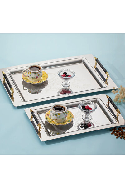 Aslan 2’li Saray Çelik Tepsi Siyah