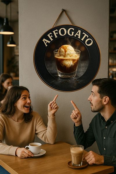 Nod Affogato Themed Round Cafe Sign – Jute Drawstring Wooden Wall & Door Decor |   Barista Style Ornament