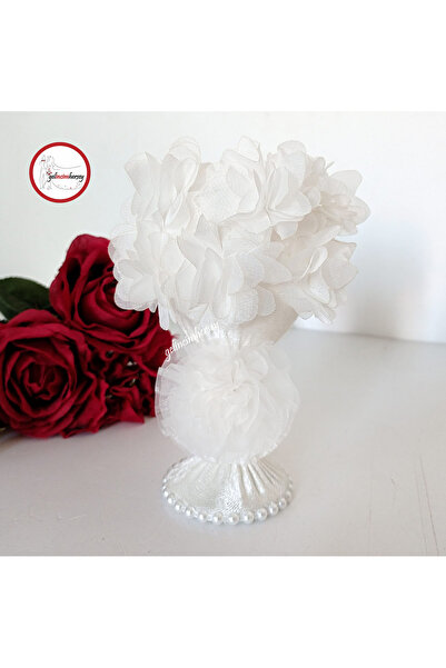 Gelincimherşey Krem Kadife Kaplı Kumaş Çiçek Süslü Iğnedanlık