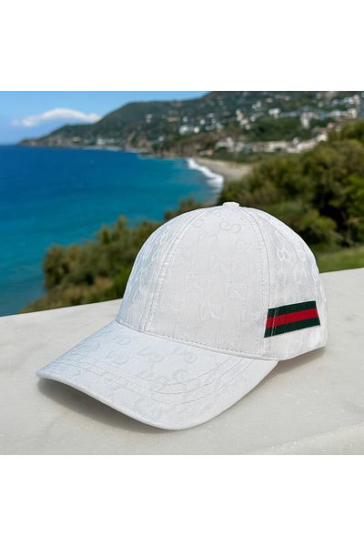 NO BRAND Men Women Unisex White Special Woven Stripe Detailed Hat