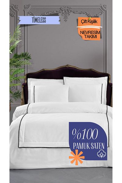 Silkarea Timeless 100% Cotton Satin Duvet Cover Set – Fitted Sheet, Double, White