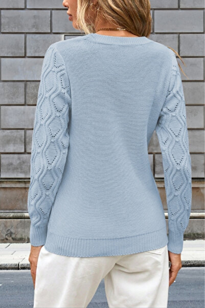 hanope Pulover de damă, tricotaj cu model ajurat, tricotat, albastru