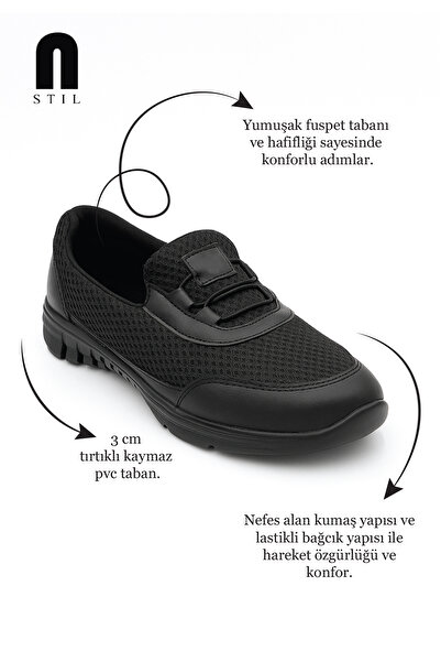 İmerShoes Daily Women's Black Sports Shoes Rubber Laces Mesh Breathable Comfortable Non-Slip Sole Sneaker 3005