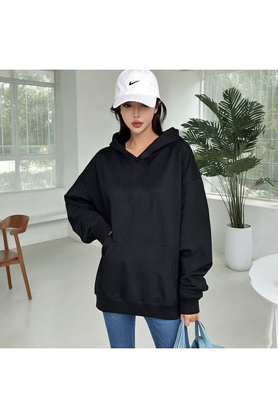 DEEPSENCE Black Oversize Hooded Unisex Sweatshirt Straight