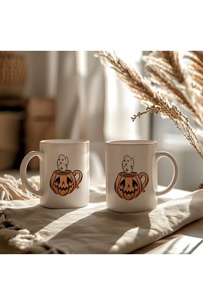BB TRADE Halloween Pumpkin Designed White Ceramic Printed Mug 330ml