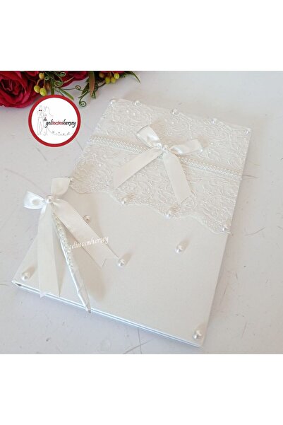 Gelincimherşey Krem Dantel Ve Inci Süslemeli Kalem Anı Defteri Seti