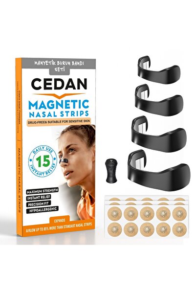 CEDAN Premium Mıknatıslı Burun Bandı Seti, 15'li Siyah Horlama Önleyici Burun...