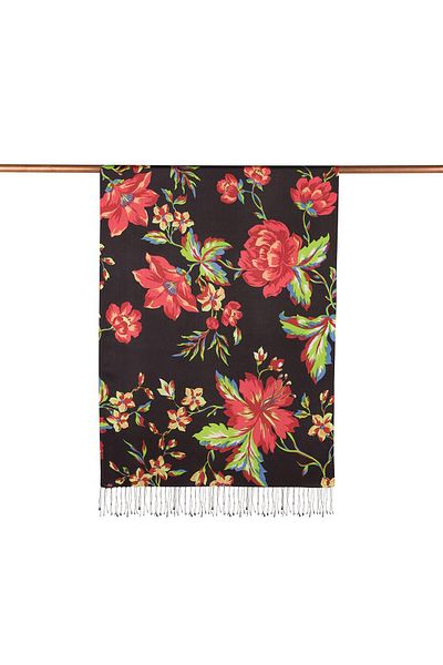 ipekevi Patterned Silk Shawl - Queen of the Night - Black Red