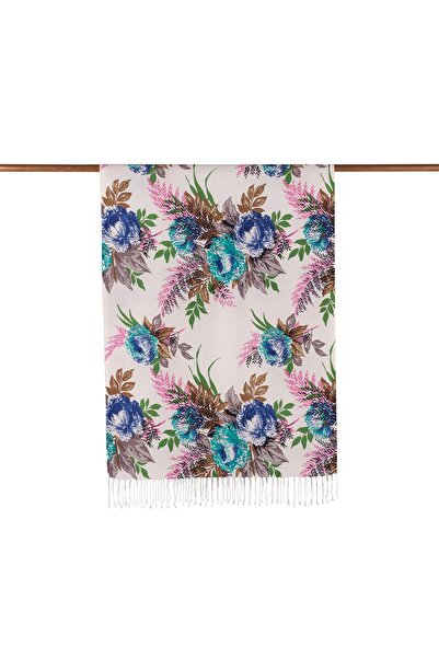 ipekevi Şal de mătase cu model - Model Moonlight - Alb