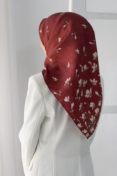 Vissona Μεταξωτό κασκόλ Tivil Burgundy Flower Pattern 51776-18