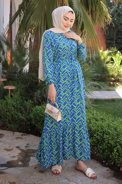 İmajButik Φούστα με πράσινο σχέδιο Layered Viscon φόρεμα